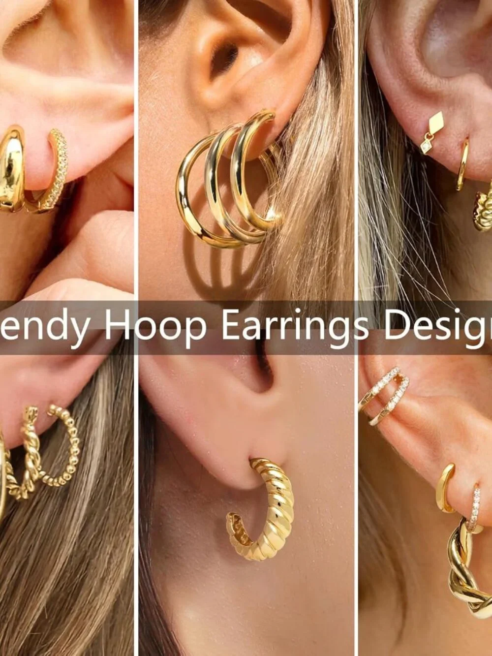 9 Pairs Gold Hoop Earrings Set for Womens Twisted Huggie Hoops Earrings 14K 18K - Picture 4 of 9